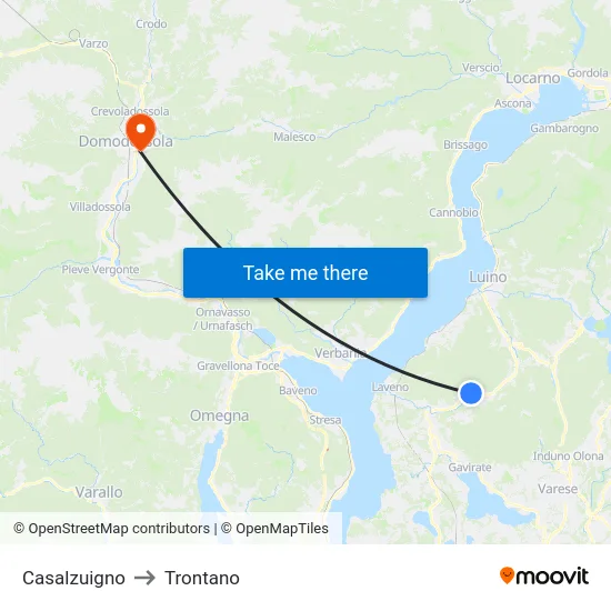 Casalzuigno to Trontano map