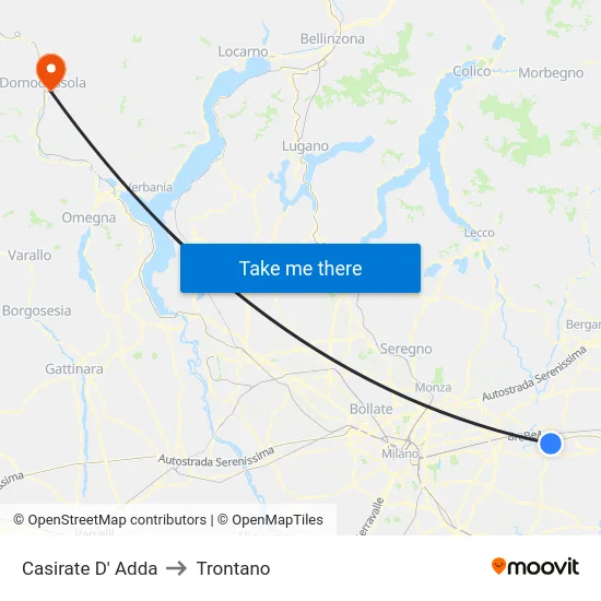 Casirate d'Adda to Trontano map