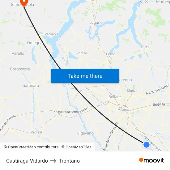 Castiraga Vidardo to Trontano map