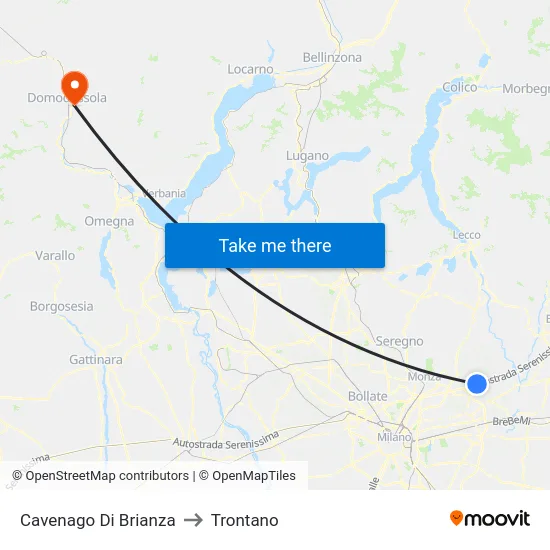 Cavenago di Brianza to Trontano map