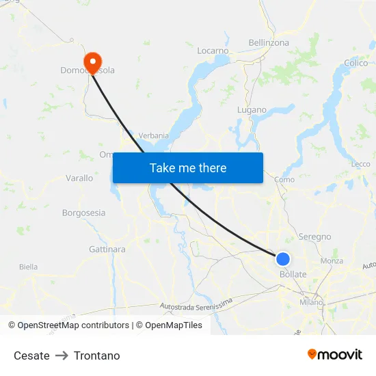 Cesate to Trontano map