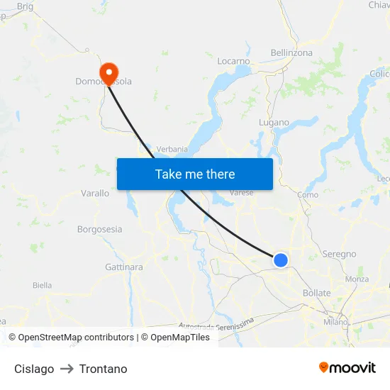 Cislago to Trontano map