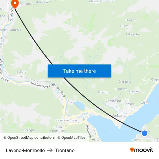 Laveno-Mombello to Trontano map
