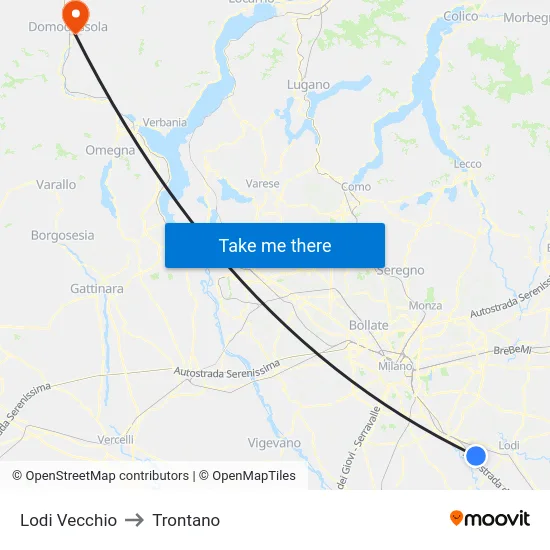 Lodi Vecchio to Trontano map