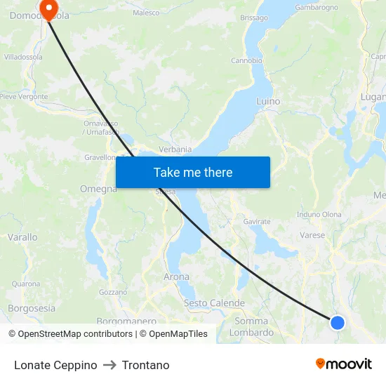 Lonate Ceppino to Trontano map