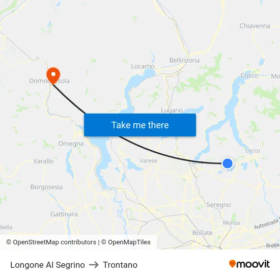 Longone Al Segrino to Trontano map