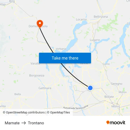 Marnate to Trontano map