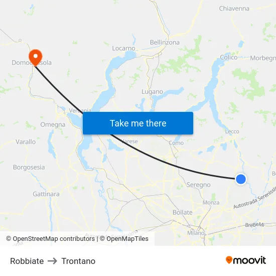 Robbiate to Trontano map