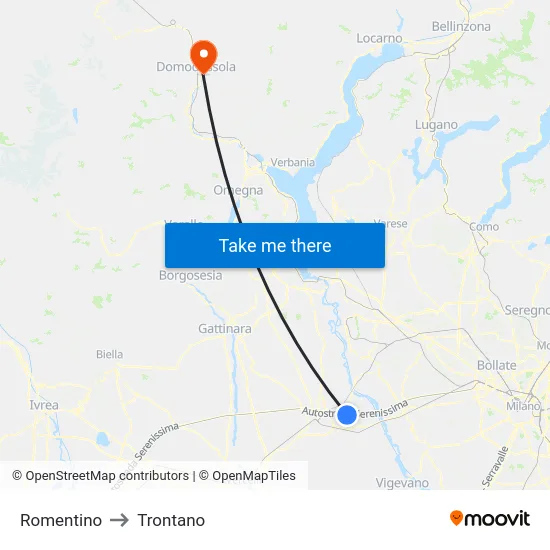 Romentino to Trontano map