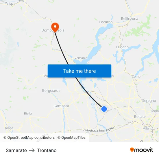 Samarate to Trontano map