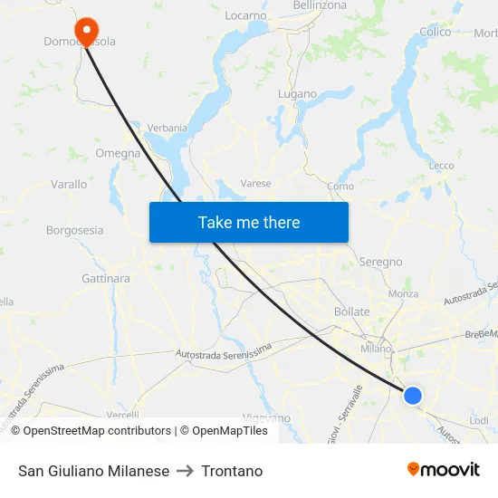 San Giuliano Milanese to Trontano map