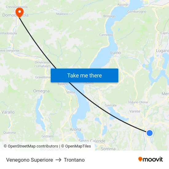 Venegono Superiore to Trontano map