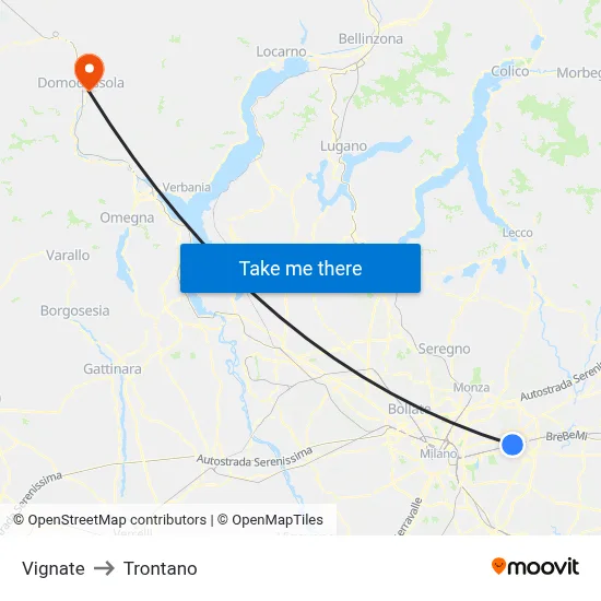Vignate to Trontano map