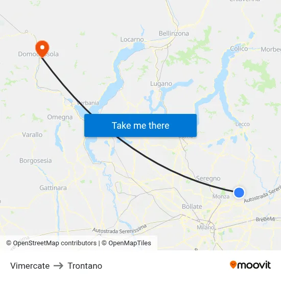 Vimercate to Trontano map