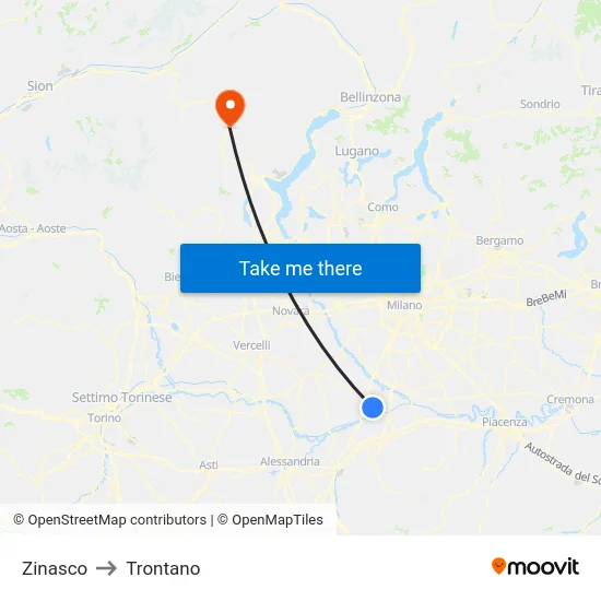 Zinasco to Trontano map