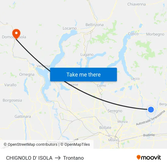 Chignolo D' Isola to Trontano map