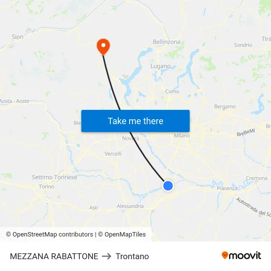 Mezzana Rabattone to Trontano map
