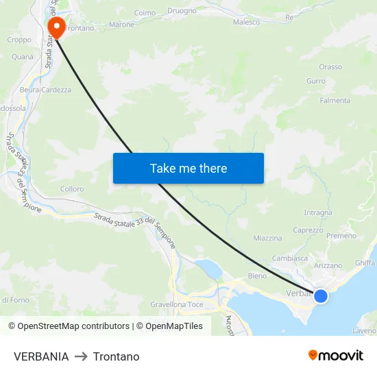 Verbania to Trontano map
