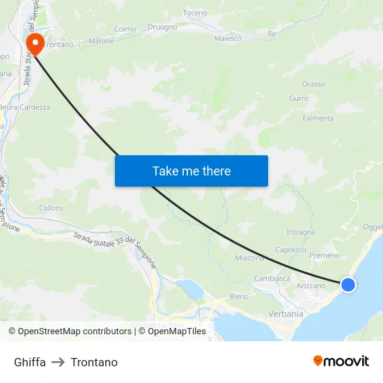 Ghiffa to Trontano map