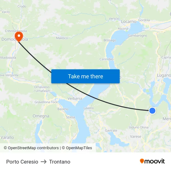 Porto Ceresio to Trontano map