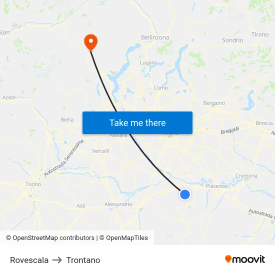 Rovescala to Trontano map