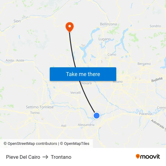 Pieve Del Cairo to Trontano map