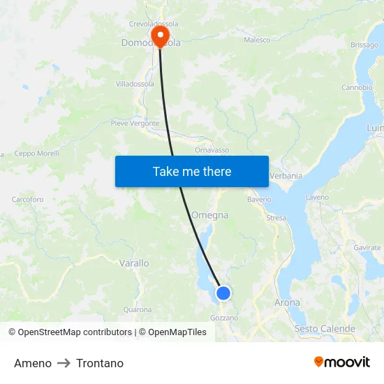Ameno to Trontano map