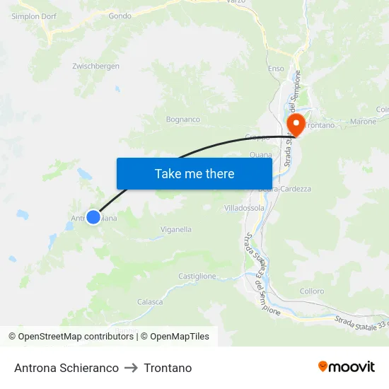 Antrona Schieranco to Trontano map