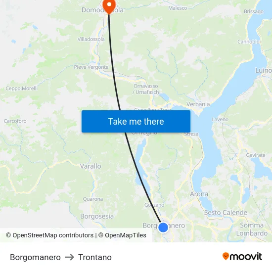 Borgomanero to Trontano map