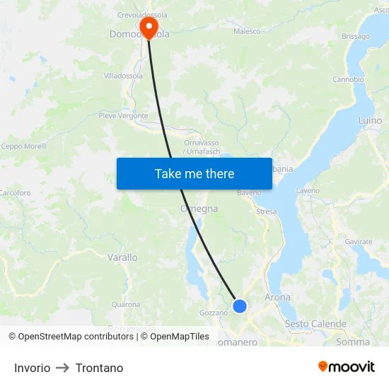 Invorio to Trontano map