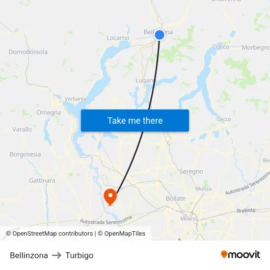 Bellinzona to Turbigo map