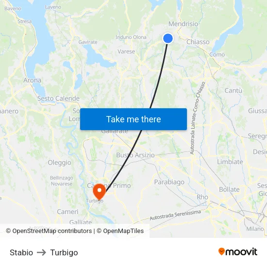 Stabio to Turbigo map