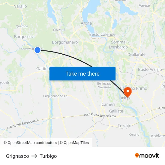 Grignasco to Turbigo map