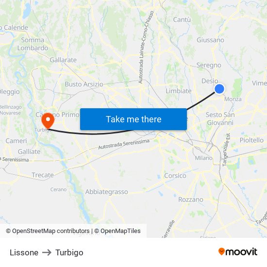 Lissone to Turbigo map