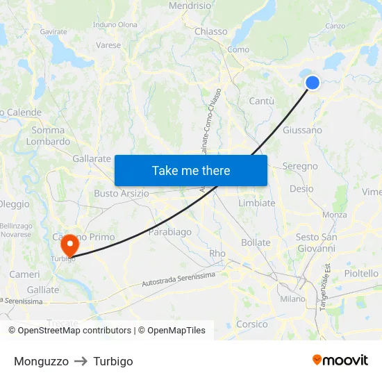 Monguzzo to Turbigo map