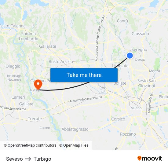 Seveso to Turbigo map