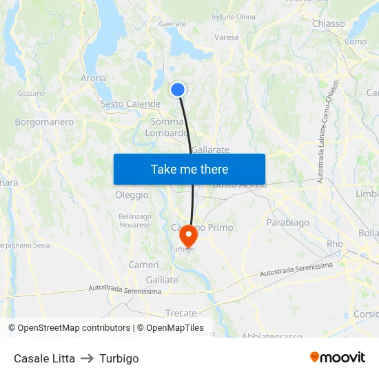 Casale Litta to Turbigo map