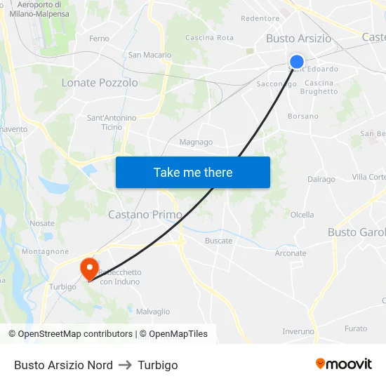 Busto Arsizio North to Turbigo map