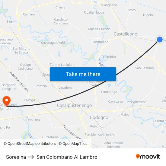 Soresina to San Colombano Al Lambro map