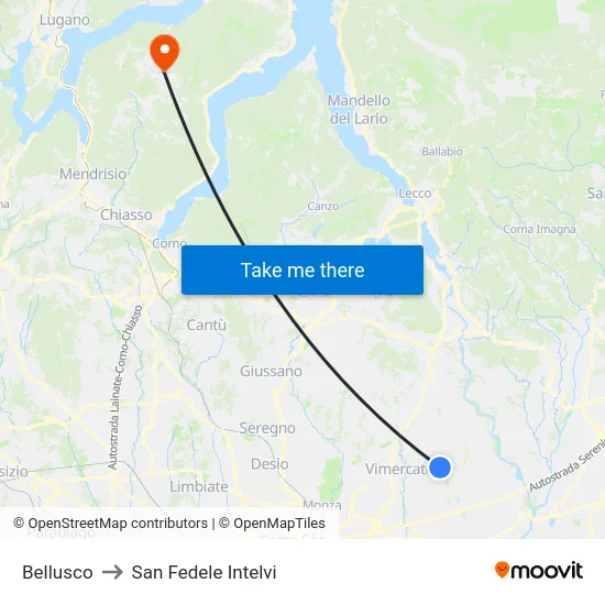 Bellusco to San Fedele Intelvi map
