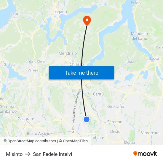 Misinto to San Fedele Intelvi map
