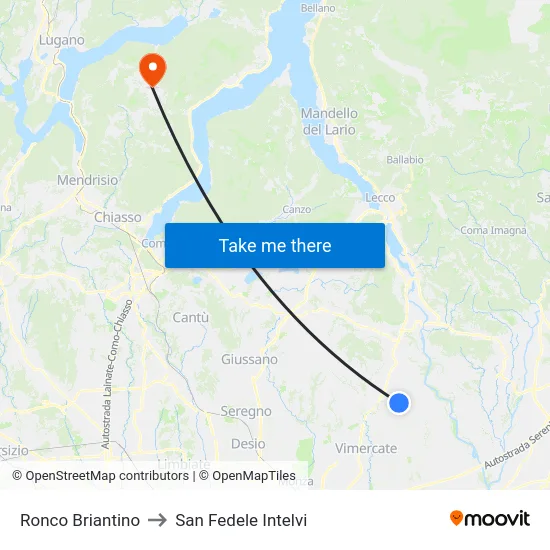 Ronco Briantino to San Fedele Intelvi map