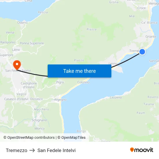 Tremezzo to San Fedele Intelvi map