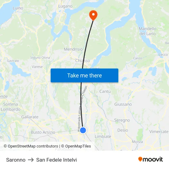 Saronno to San Fedele Intelvi map