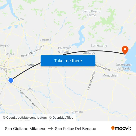 San Giuliano Milanese to San Felice Del Benaco map