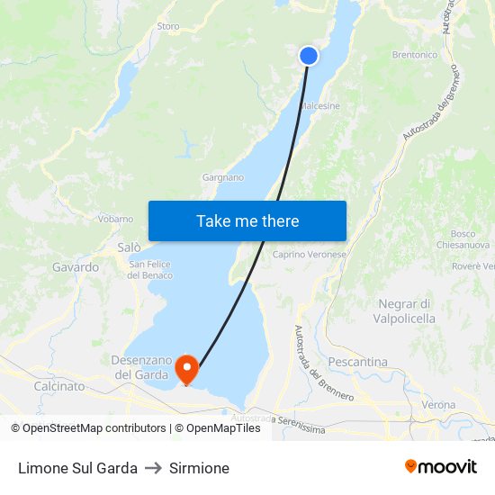 Limone Sul Garda to Sirmione map