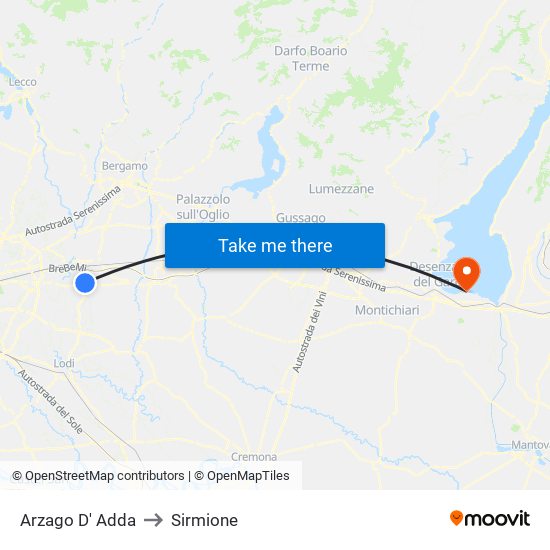 Arzago D' Adda to Sirmione map