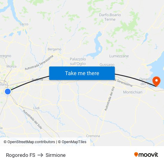 Rogoredo FS to Sirmione map