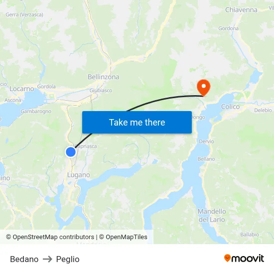 Bedano to Peglio map