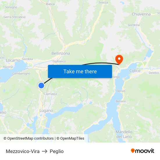 Mezzovico-Vira to Peglio map